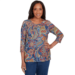 Womens Alfred Dunner Sunset Canyon Floral Pleat Neck Blouse